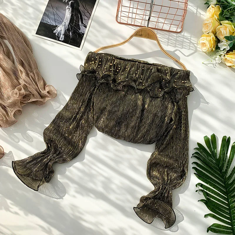 Neploe топ для девушек в горошек с оборками и сеткой отделкой бисером