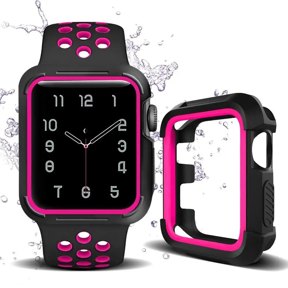 Black-Pink Наручных часов Apple Watch, версии с Чехол 38-42, не замненная Мягкий защитный чехол силиконовый спортивный ремешок для смарт-часов Series4/3/2/1 Nike Sport Edition - Цвет ремешка: Black-Pink