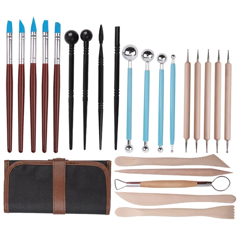 23pcs/set Clay Engraving Tool Set Stylus Embellishment Sculpture Styling Embossed with Bag | Дом и сад