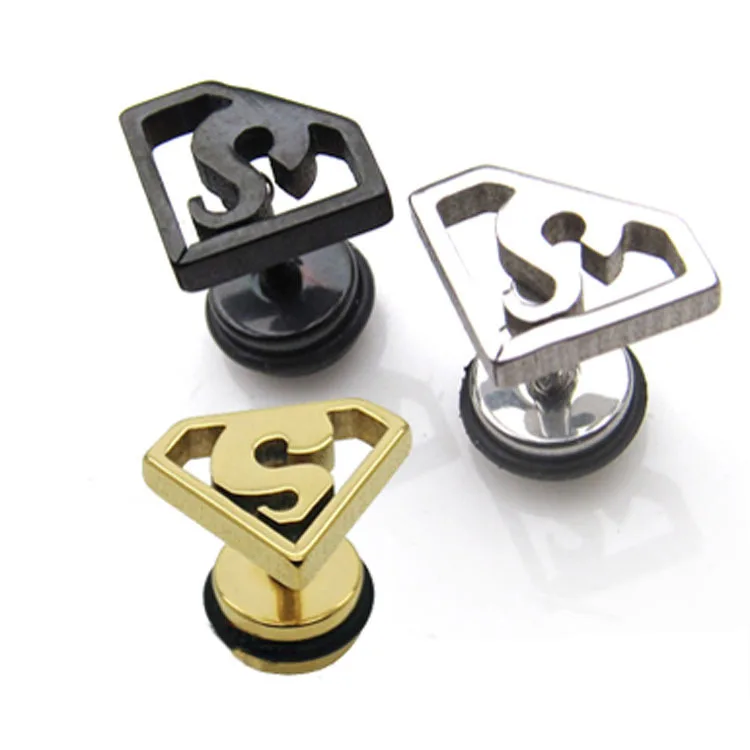 Модные мужские и женские панк серьги с изображением Супермена цвет золотой