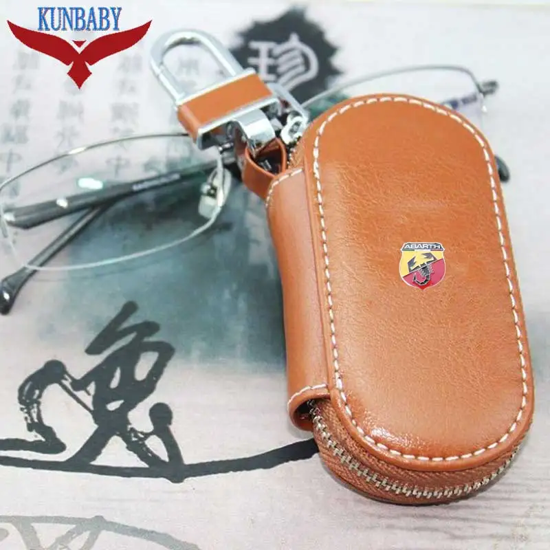 KUNBABY Мужская/женская сумка для автомобильных ключей брелок чехол держатель из воловьей кожи для ключей кошелек для Abarth