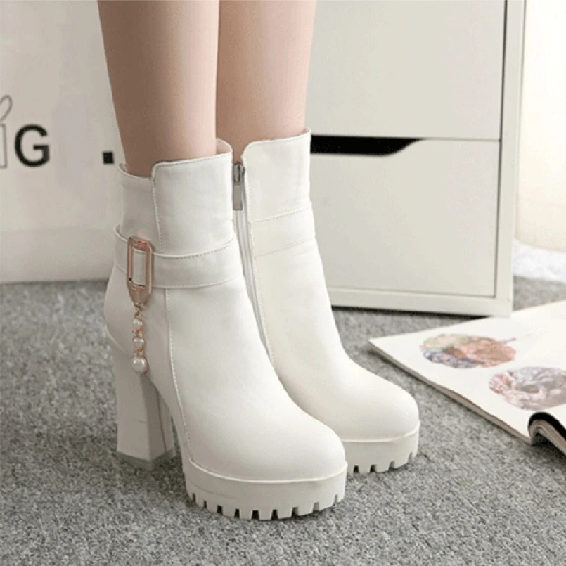 

women casual high quality pu leather waterproof platform boots lady casual black autumn & winter boots female cool shoes e2312