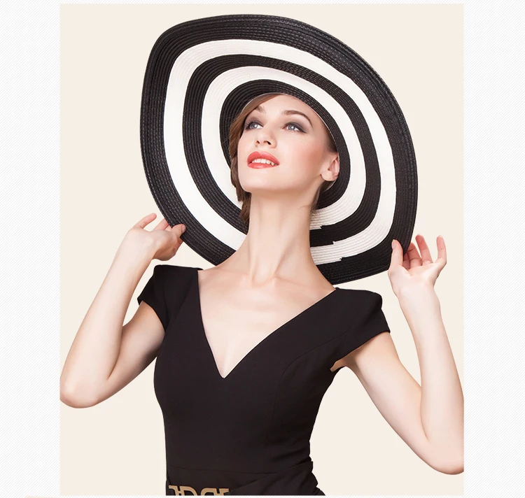 Летние женские Шапки козырек шляпа большой поля черный белый цвет полосатый