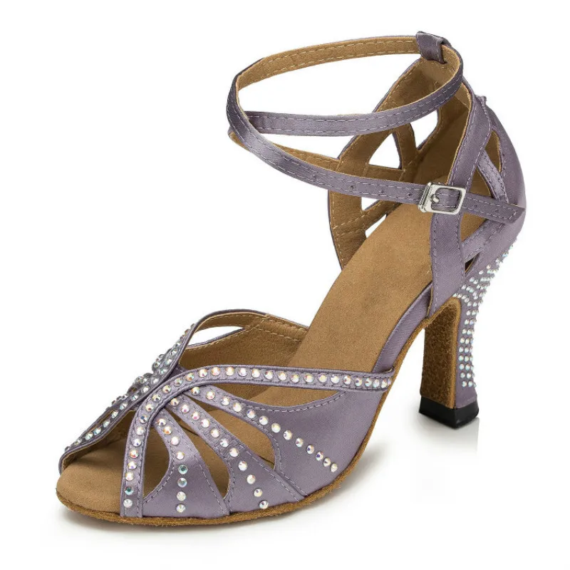 Женские атласные туфли стразы для латиноамериканских танцев высокий каблук 8 см