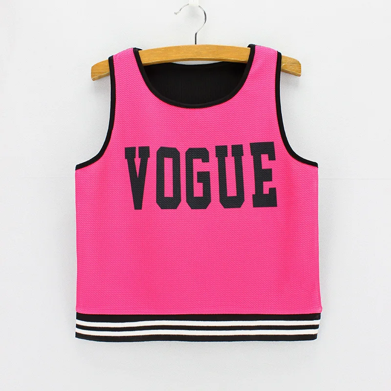 Флуоресцентные Красные укороченные майки с принтом VOGUE для девочек летние топы