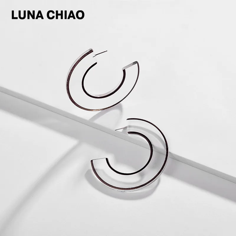 Black LUNA CHIAO, Модная бижутерия, очень большие прозрачные акриловые серьги-кольца с Цветной росписью, крупные серьги-кольца - Окраска металла: Black