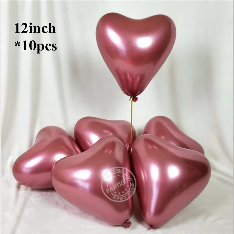 rose red 10 дюймов 10 шт хромированные шары сердце шары металлические латексные гелиевые шары Globos День Рождения декорации на свадьбу, вечеринку украшения - Цвет: rose red