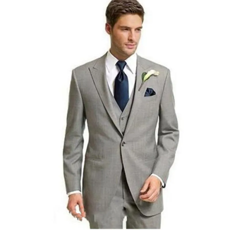 2017 New Formal Groom Wedding Suits Men's suits New terno masculino Custom Made Light Gray Slim Fit Men Suit Tuxedos