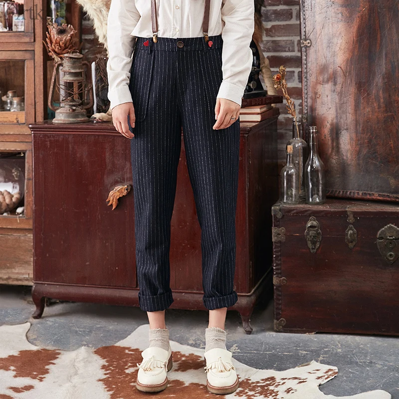 ARTKA 2019 New Autumn Winter Women Pant Retro Striped Thicken Woolen Trousers Embroidered Casual Trousers Harem Pants KA10284D