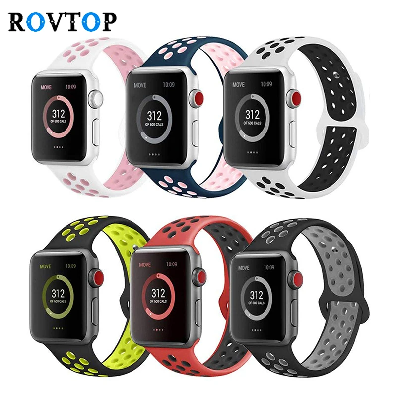 Rovtop силиконовый ремешок для Apple Watch Band Браслет часов аpple резиновый 4 3 2 спортивный