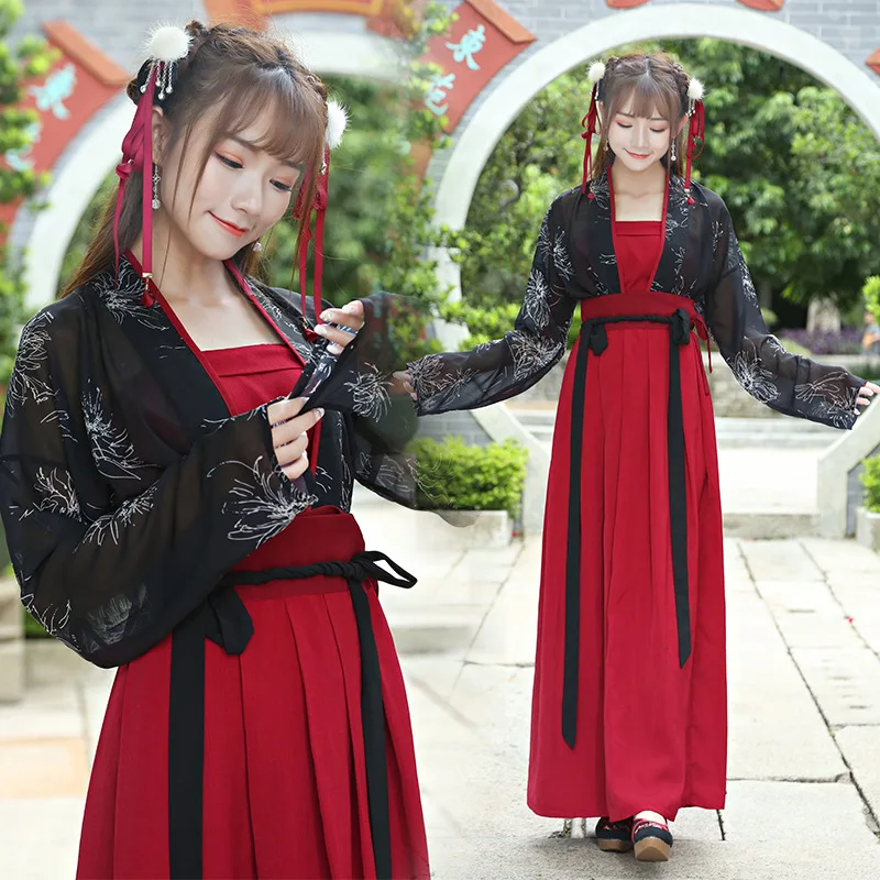 Китайская одежда Женский Пинцет hanfu + топ труба юбка Qi линия талии хризантема