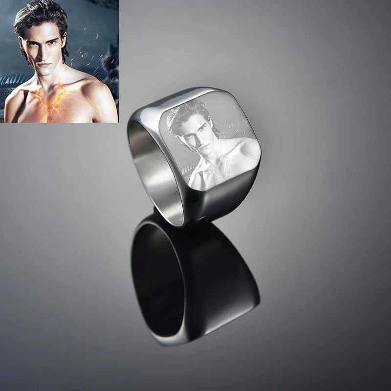 Nextvance Polishing Engraved Signet Ring Square Big Wide Band Название кольца Персонализированный подарок для байкеров Он-дракон Мужчины Punk Jewelry