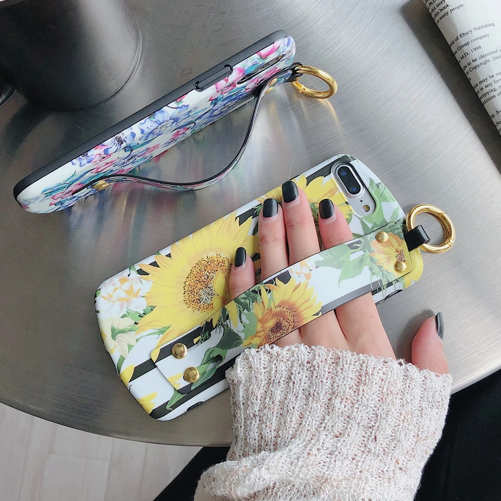 L-FADNUT браслет-держатель чехол для iPhone Xr X Xs Max 7 8 6 S Plus с цветочным принтом