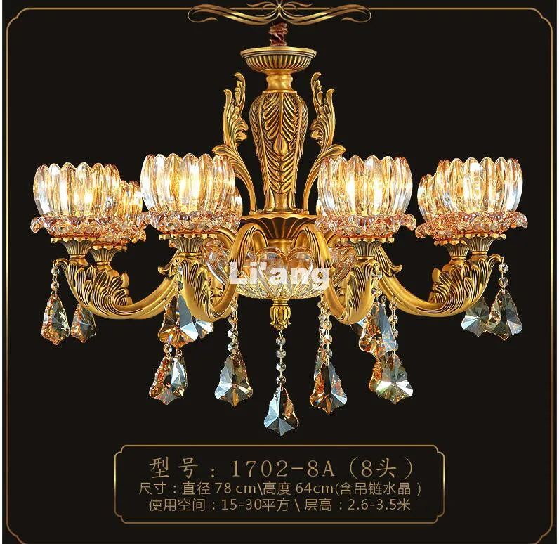 

New Arrival European Brass Antique Crystal Chandelier In Promotion Lamp E14 LED AC Brass Crystal Lamp Lustre Suspension LightS