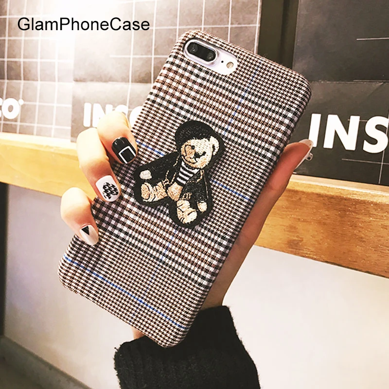 GlamPhoneCase милый мультяшный вышитый медведь чехол для телефона iphone X 8 8plus 7 7plus 6 6plus 6S