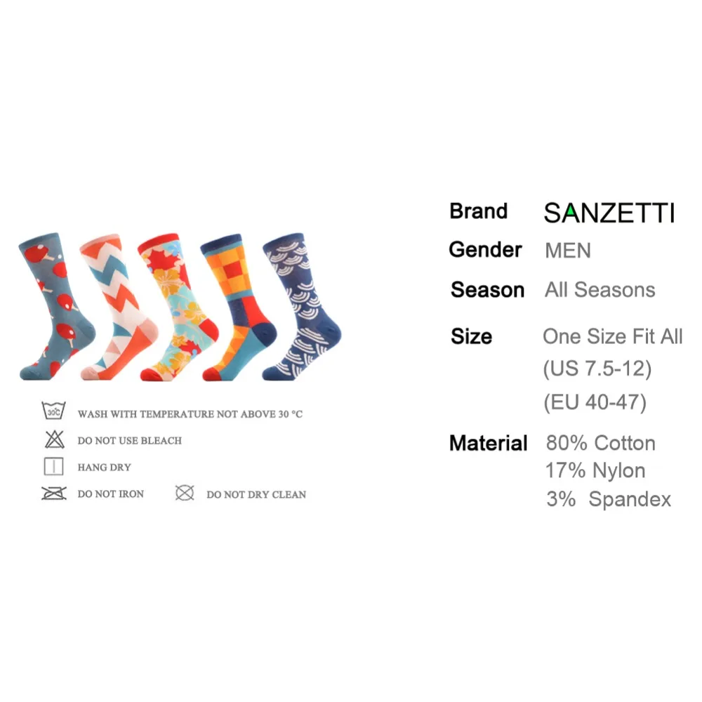SANZETTI 5 пара/лот мужские Разноцветные забавные носки в британском стиле для