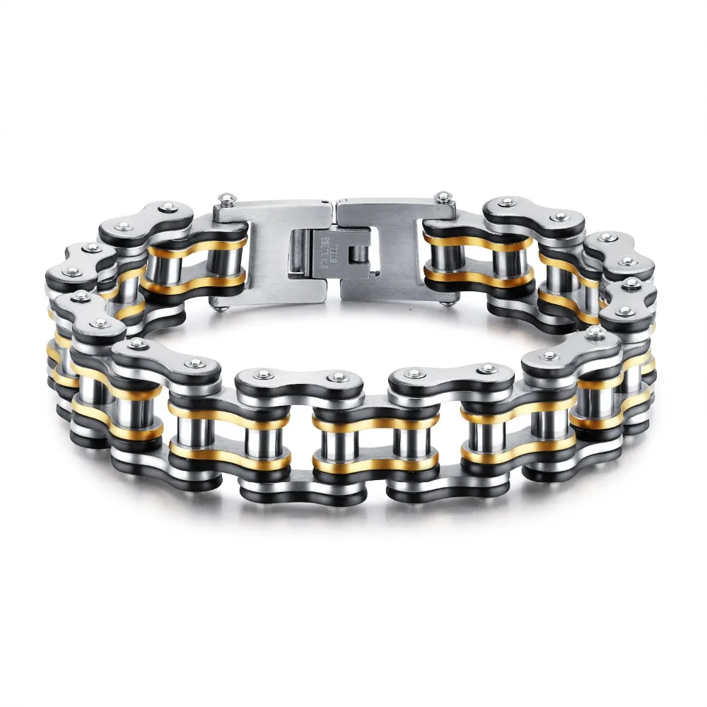 Fashion Men Biker Bicycle Motorcycle Chain Men's Bracelets &amp Bangles 2 Colors 316L Stainless Steel chain Jewelry 15mm 20.5cm |