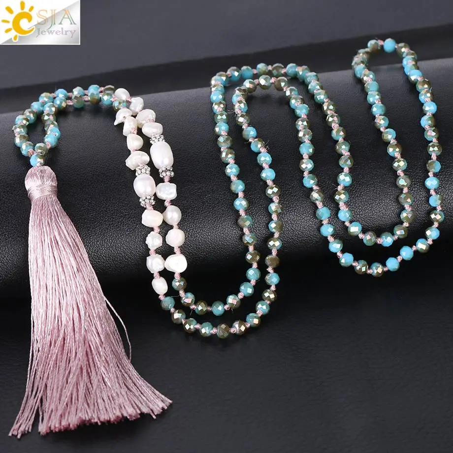 CSJA розовые зеркальные перламутровые синие стеклянные бусины с узлом 4 мм