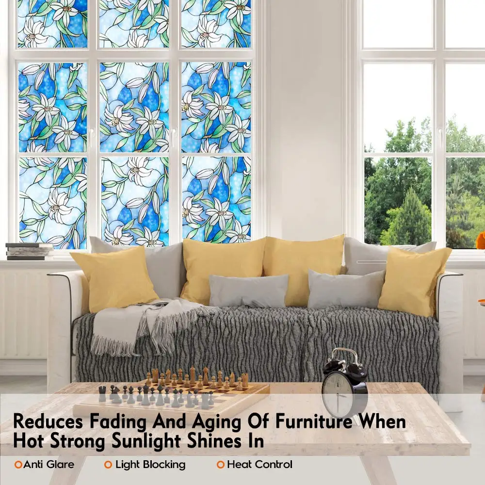 Витражная домашняя декоративная статическая липкая оконная пленка виниловая