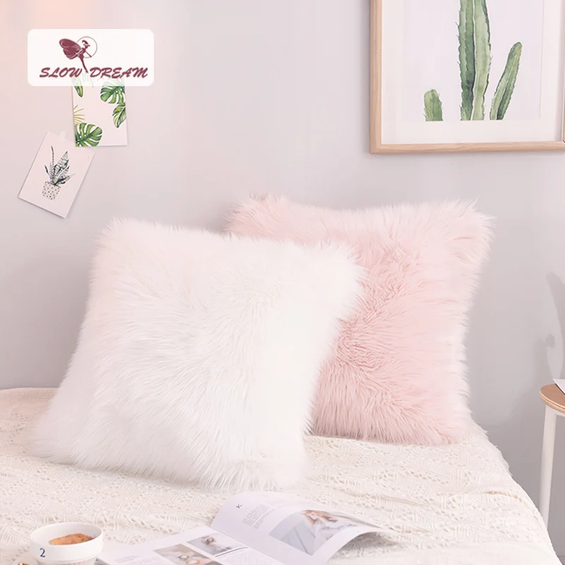 Slow Dream Pink White Cushion Cover Plush Soft Home Textiles Comfort Throw Pillow For Sofa 3 Sizes 1pcs | Дом и сад