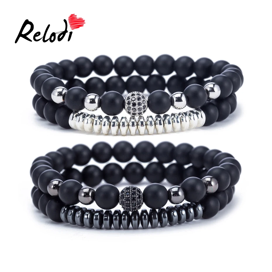 Relodi 2 шт./компл. Натуральный камень браслетом Для мужчин микро инкрустированные
