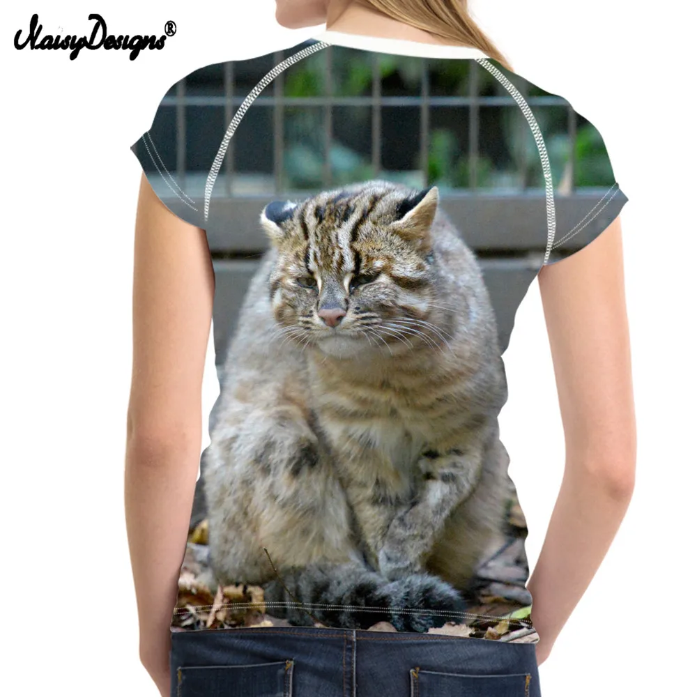 NoisyDesigns милые 3D животного Bobcat принт женские летние футболки Модная с коротким