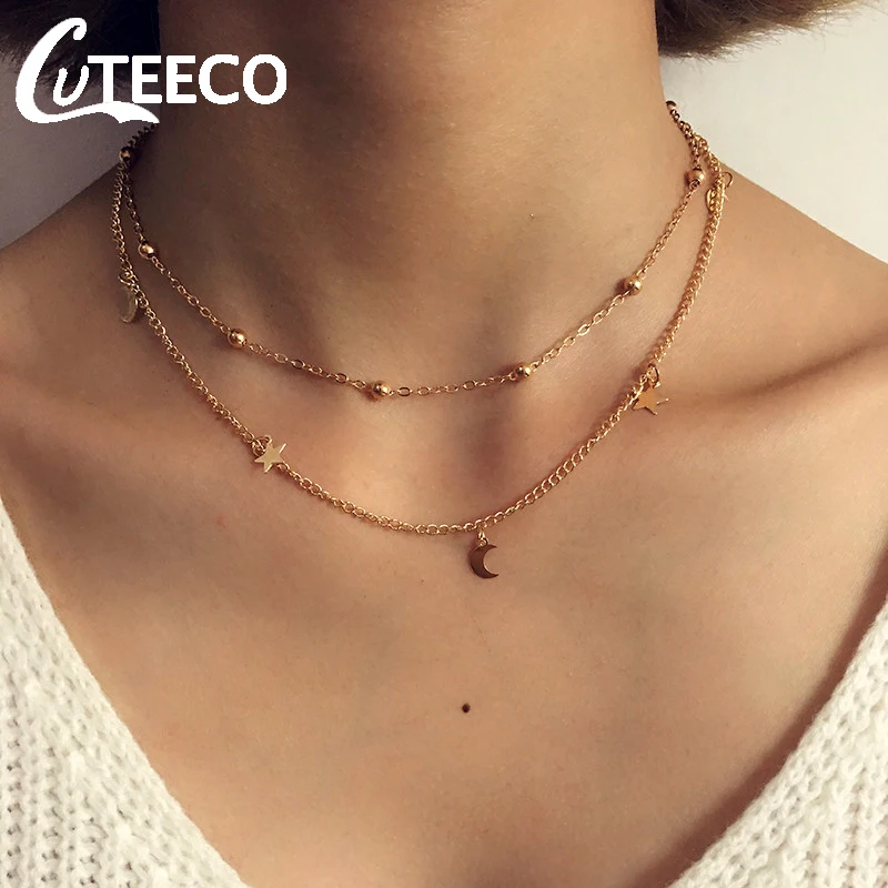 CUTEECO Простые Модные ювелирные изделия Сердце Звезда колье ожерелье женский кулон с короткой цепью и ожерелье богемное ожерелье