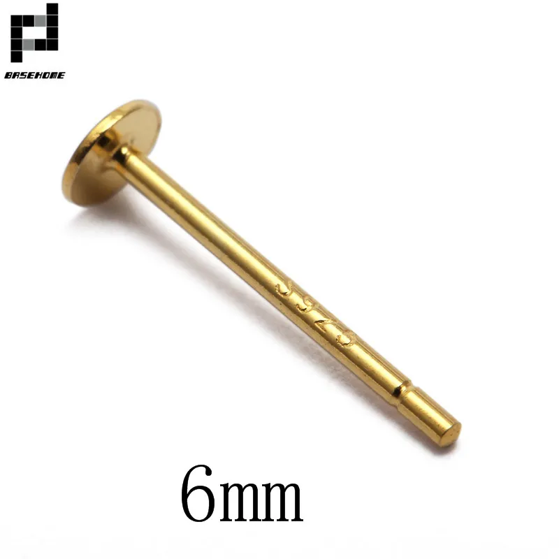 Gold 6mm 925 пробы Серебряные серьги настройки 3/4/5/6/8 мм Пустой Круглый базовые кабошон серьги-гвоздики для ушей на плоской подошве основа сообщений чистого серебра серьги поиска - Цвет: Gold 6mm