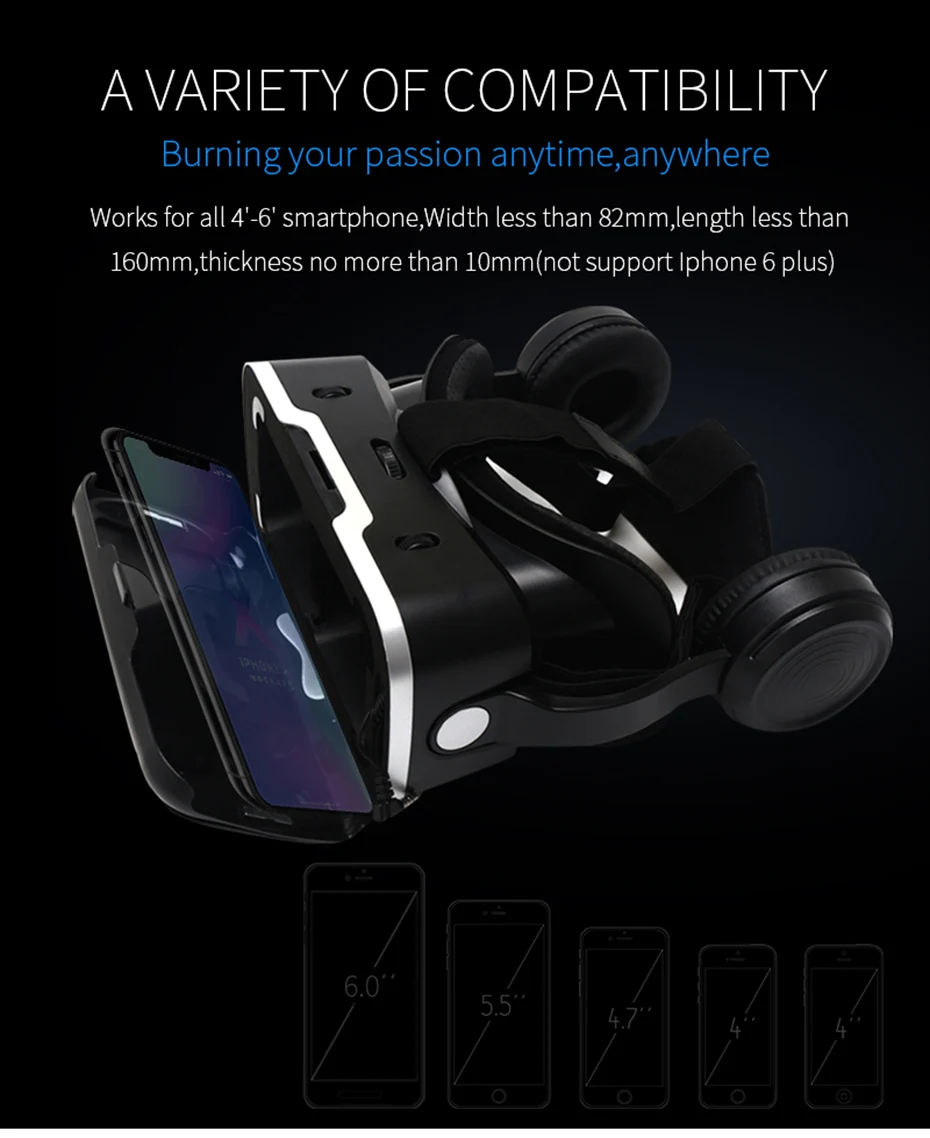 Shinecon 6,0 VR очки гарнитура Версия виртуальной реальности очки 3D очки гарнитура для шлема для 4,7-6,0 дюймового смартфона