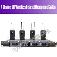 professional 4 channel uhf wireless microphone system 4 headset mic 1 wireless receiver lcd display for karaoke dj family party