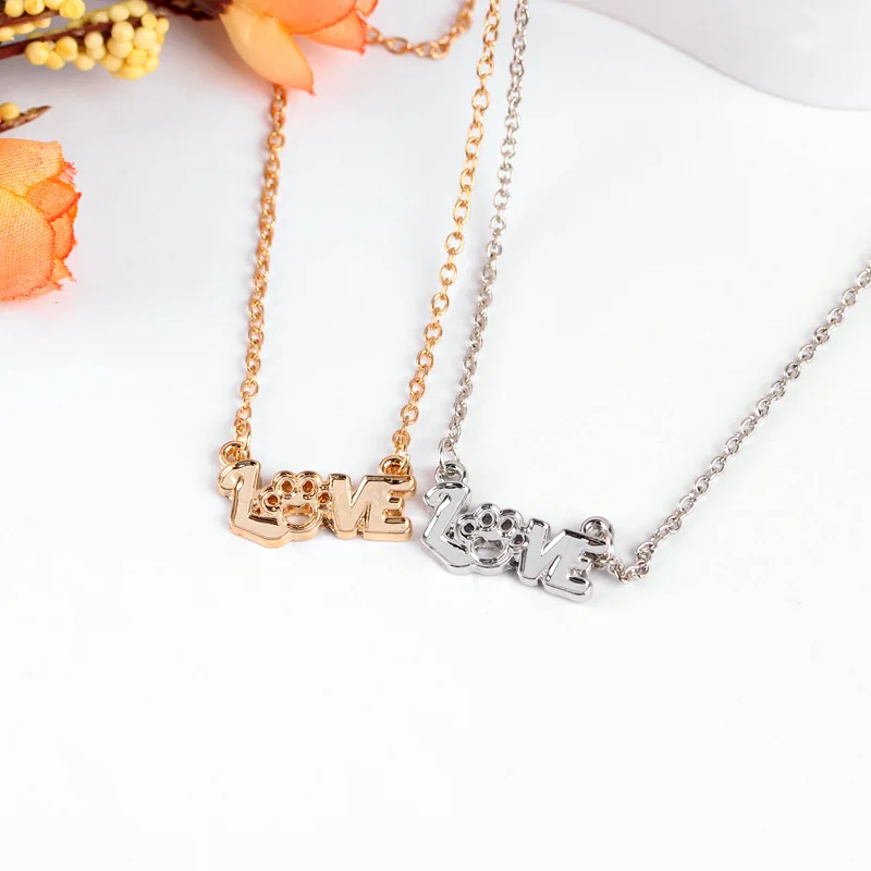 2017 New Fashion Letter I LOVE YOU Pendant Hollow Out Pet Claw Necklace For Girl's Gifts |