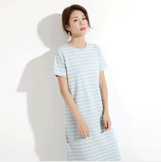 Fdfklak Women nightgown short sleeve summer nightshirt casual cotton night gowns female striped dress ladies sleepwear | Женская одежда