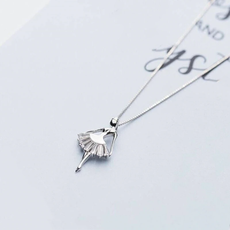 

WYEAIIR Sweet Rhinestones Ballet Dancer Princess Girl Cute Fashion 925 Sterling Silver Clavicle Chain Female Necklace