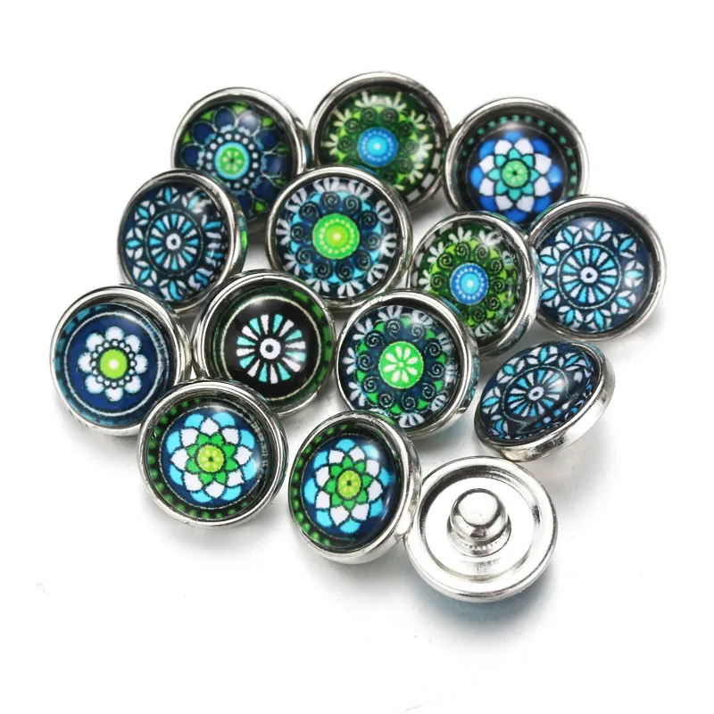 10 шт./лот, Микс, богемский черный узор и стили, амулеты, 12 мм, 18 мм, экзотическое стекло, кнопка-оснастка для браслета своими руками, защелки, ювелирное изделие 050705 - Окраска металла: AB57-12mm