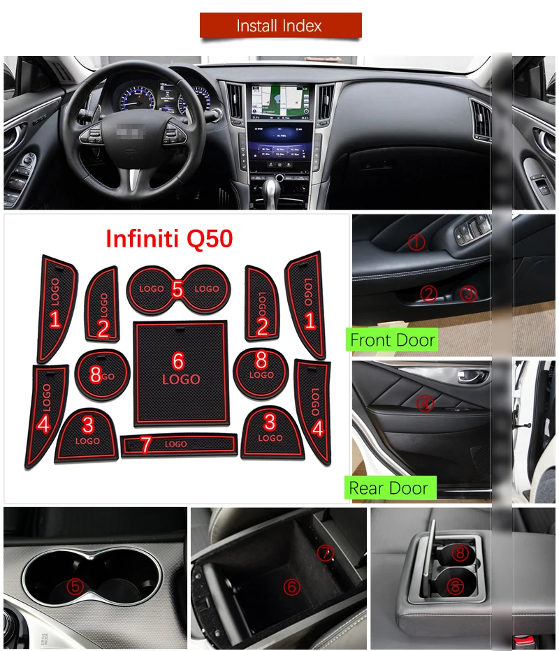 Нескользящий коврик для ворот резиновые подставки Infiniti Q50 V37 2014 2015 2016 2017 2018