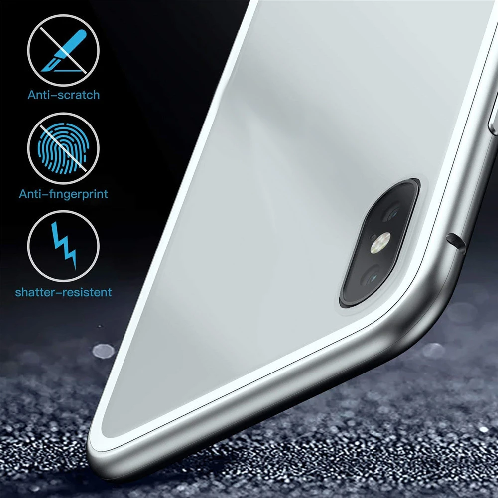 Для iPhone XS 5 8 дюйма Магнитный адсорбционный металлический бампер стеклянный чехол