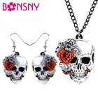 Bonsny массивные акриловые серьги в виде черепа с розами на Хэллоуин, ожерелье, цепочка, ювелирные наборы, ретро костюмы, украшение для женщин