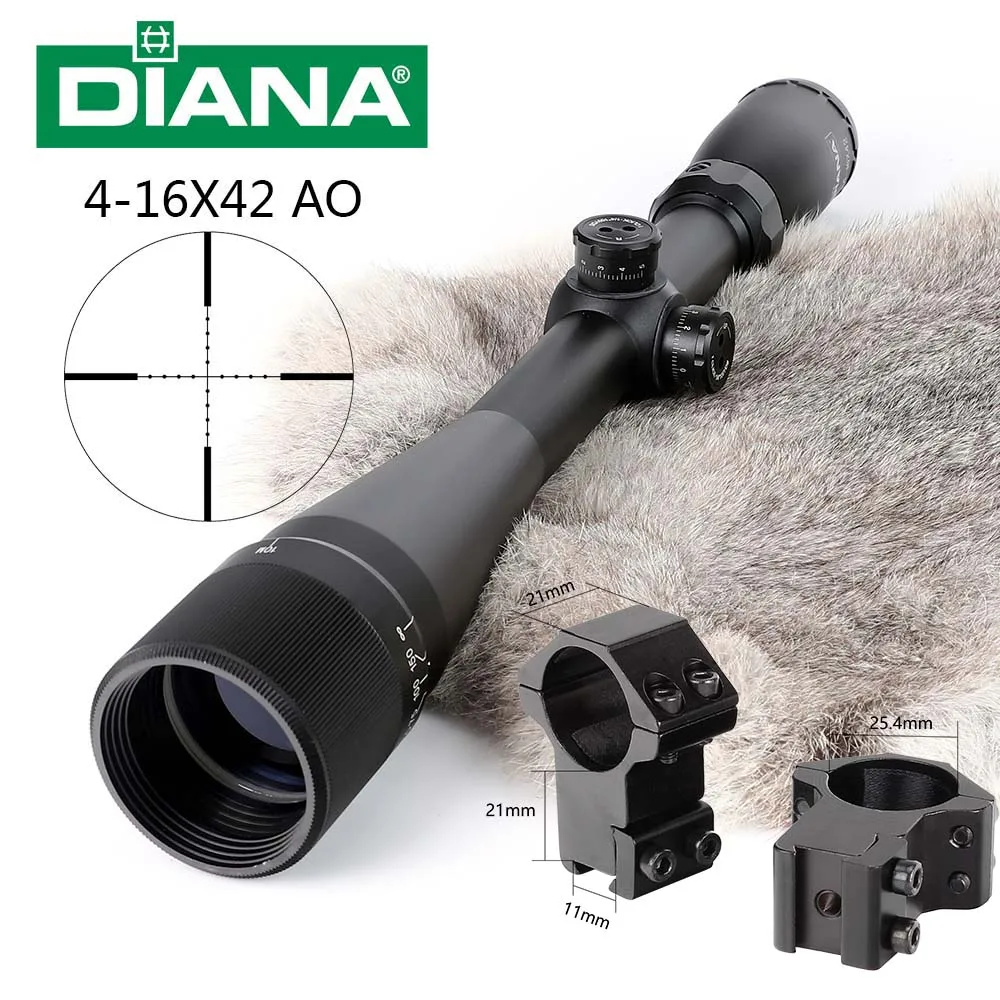 High dovetail rings DIANA 4-16X42 AO тактический прицел Mil Dot сетка 25,4 мм трубка охотничий оптический прицел - Цвет: High dovetail rings