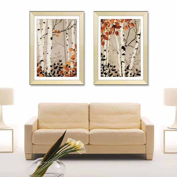 Классические белые картины на холсте из липы леса, декор стены деревьев, искусство для дома, рукоделие, осенняя картина падающих листьев.