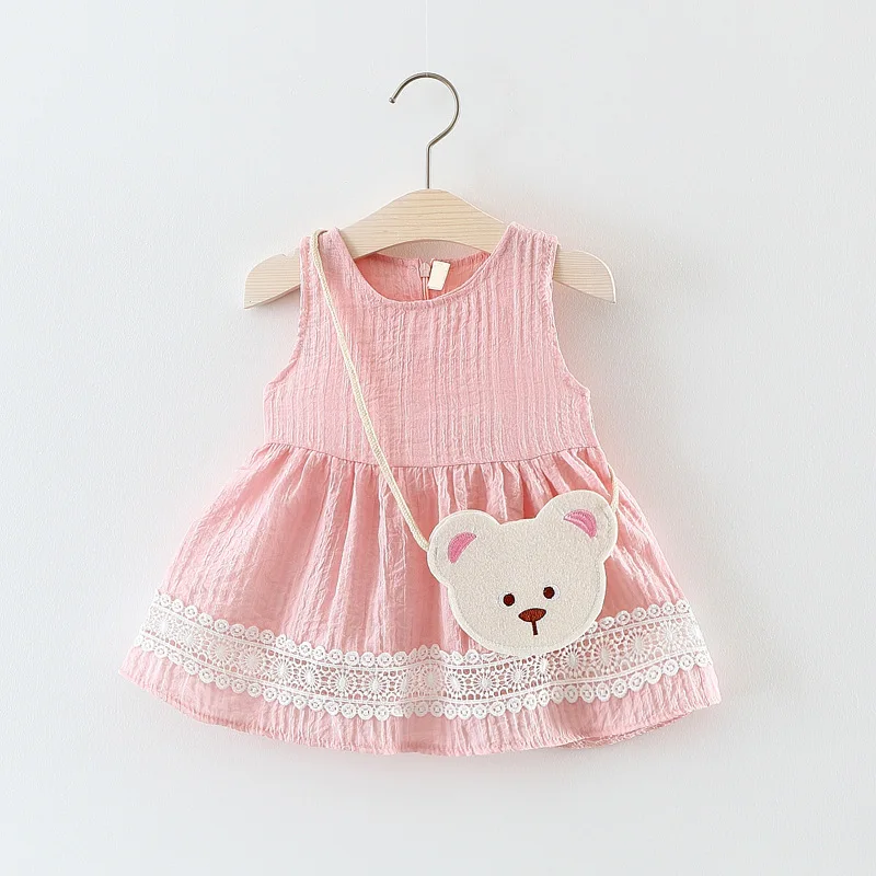 2018 new Sleeveless lace work Dress cartoon bay solid Baby Clothes o-neck Clothing Kids zipper casual Dresses for girls | Детская одежда