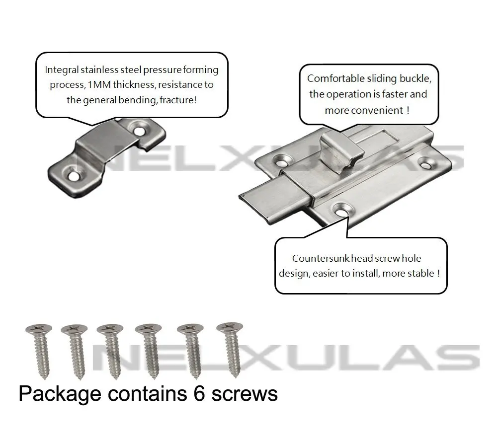 Дверная защелка из нержавеющей стали 2 шт. Скользящий замок цилиндрический болт
