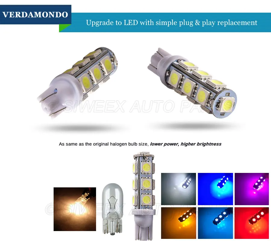 Аксессуары для автомобиля T10 W5W 194 168 147 152 Socket 13 SMD 5050 светодиодные лампы с