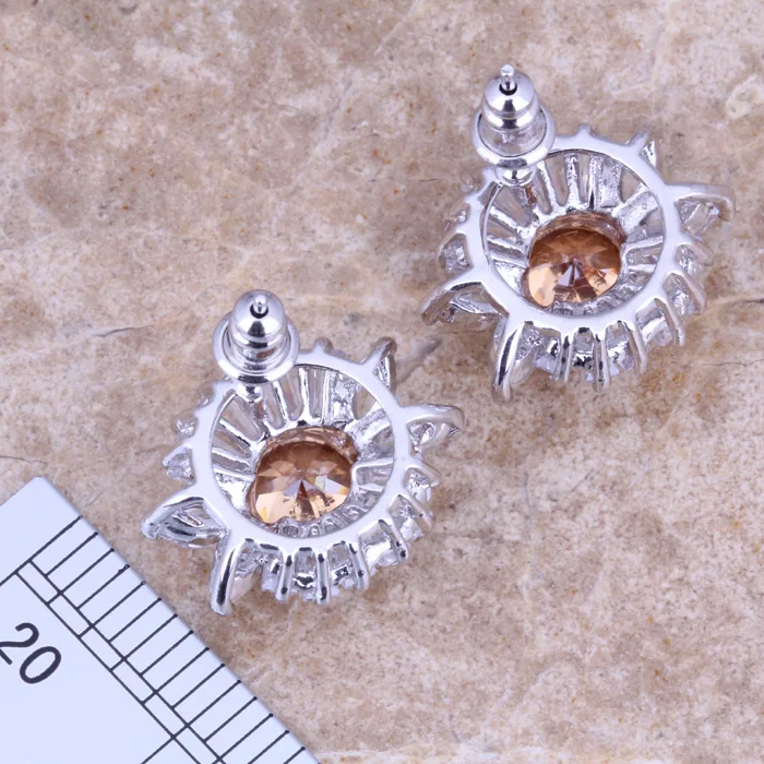 Изумительное шампанское Морганит Белый CZ посеребренные серьги гвоздики K956|jewelry