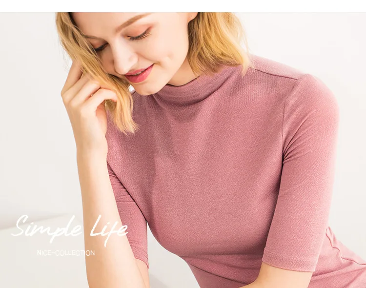Moda Jihan, женская футболка, базовые футболки, приталенные базовые футболки, топы, новинка, хлопок, с высоким воротом, половина рукава, тонкие женские футболки