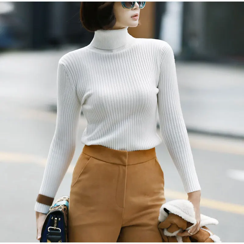 Свитер с воротником одноцветное Для женщин Зимняя одежда тянуть роковой