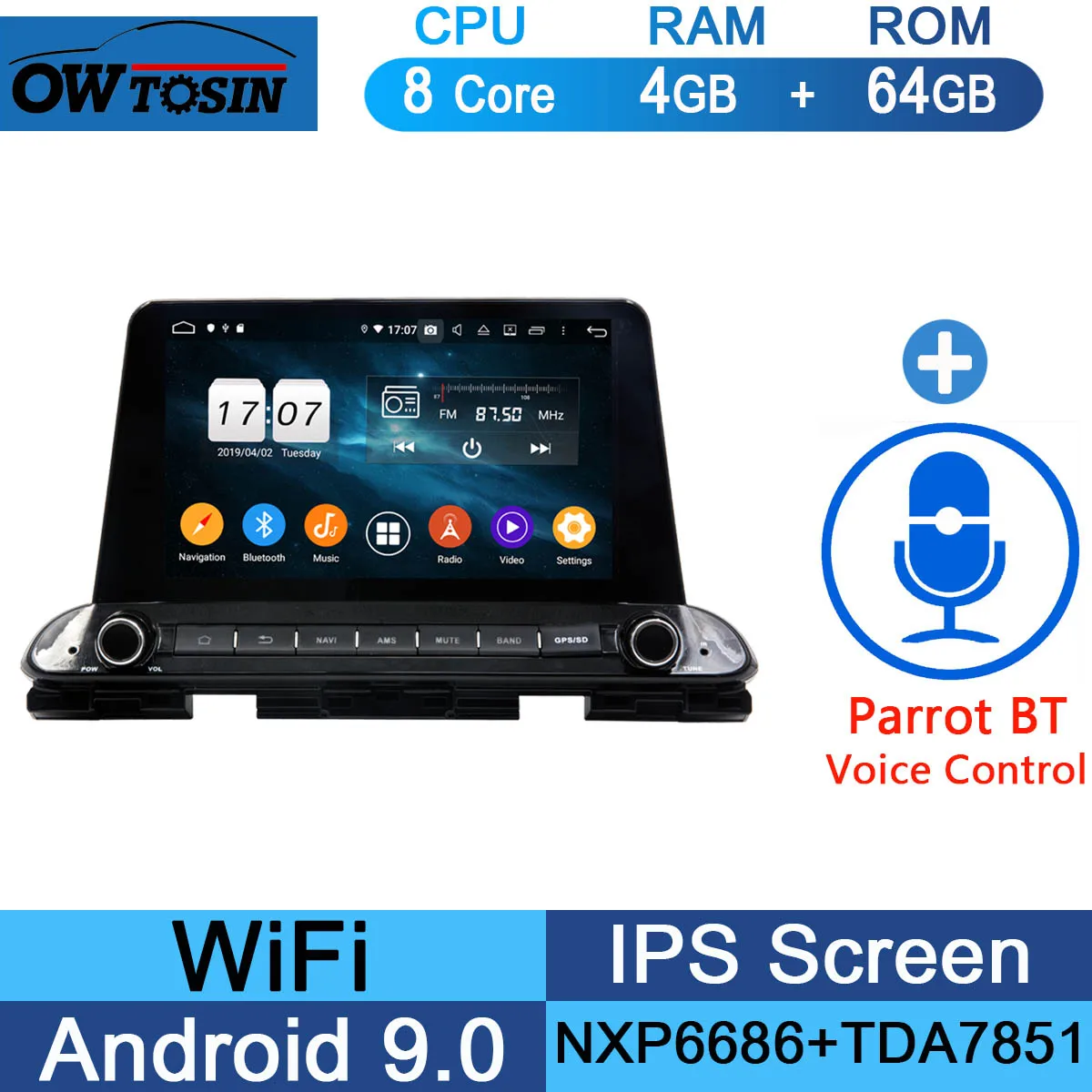 64G Parrot BT " ips Восьмиядерный 4 Гб ОЗУ+ 64 Гб ПЗУ Android 9,0 автомобильный DVD радио gps для Kia CERATO FORTE DSP CarPlay Parrot BT стерео - Цвет: 64G Parrot BT