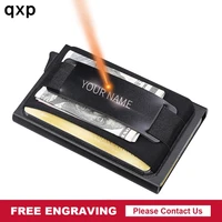 men laser engraving aluminum wallet pocket id card holder rfid blocking mini slim metal wallet automatic pop up credit card
