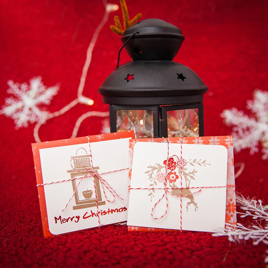 Мини 8 Набор рождественских открыток простой дизайн конверт и веревка как