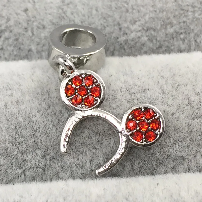 Обруч Микки болтаются с черными кристаллами Европейские Бусины Подходят амулеты