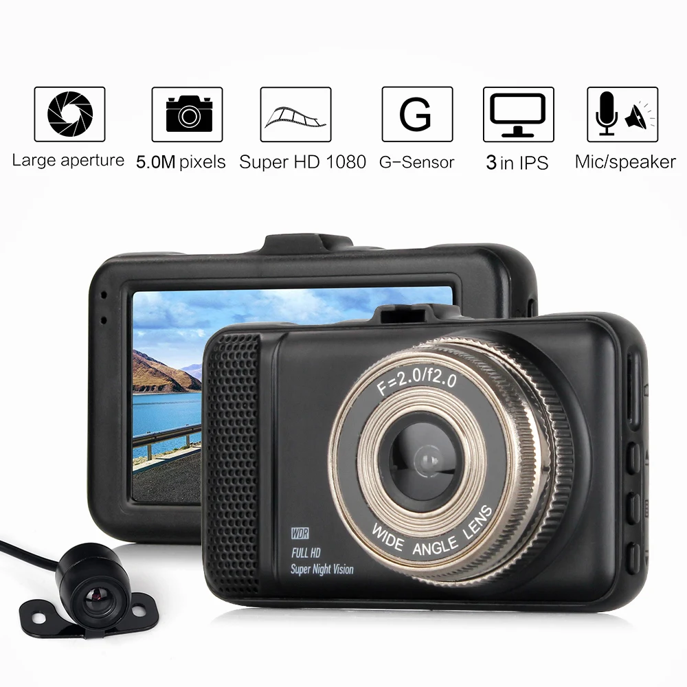 Full HD 1080P угол обзора 170° Регистратор с IPS экраном 3 дюйма лучший недорогой